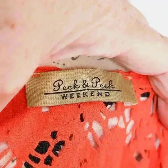 Women's Size L Peck & Peck Weekend Orange floral eyelet 3/4 sleeve top Vintage - Picture 9 of 11